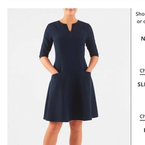 eShakti Drop Waist Crepe Twill Shift Dress